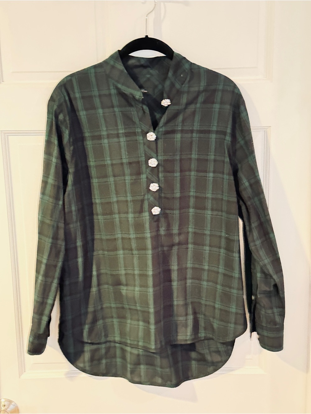 J. Crew Green Plaid Button-Front Casual Shirt Jewel Buttons